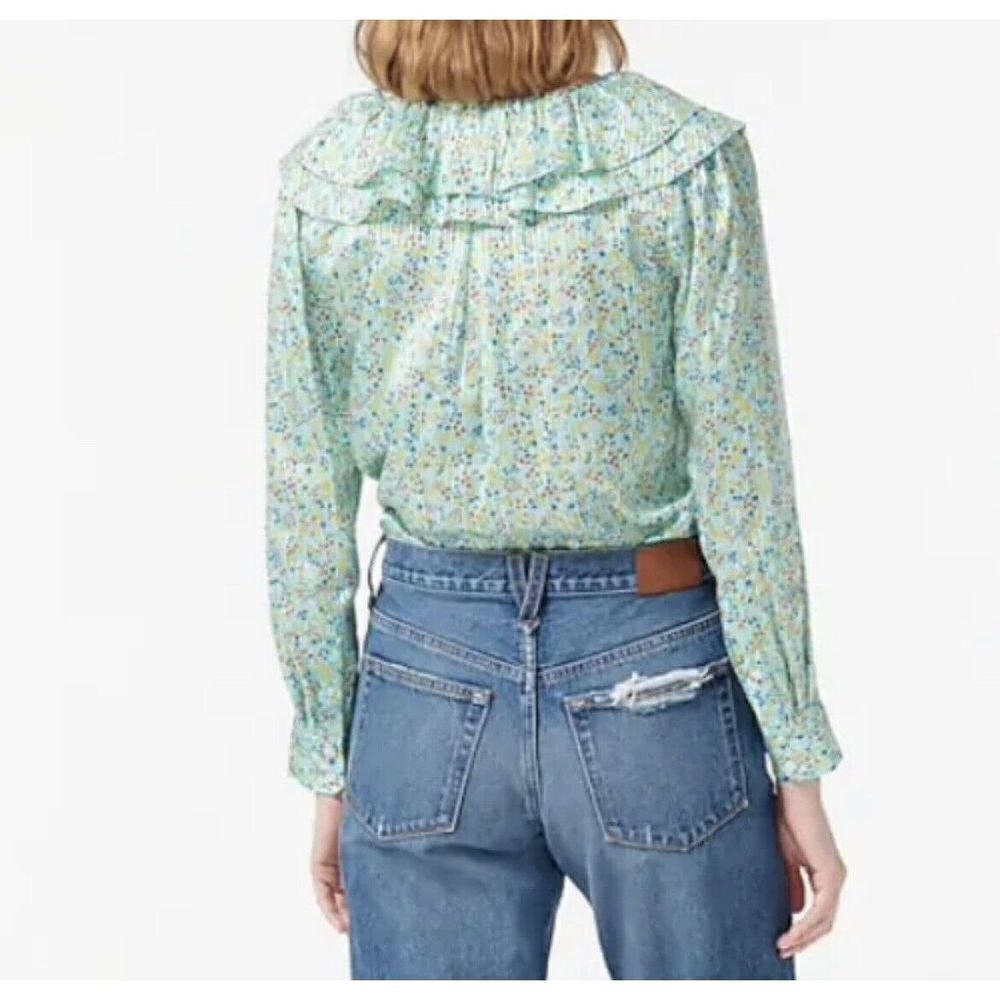 J.CREW Ruffle Blouse Top Small Field Day Shirt Dainty Floral Pink Gold AW869 NWT - Picture 5 of 10